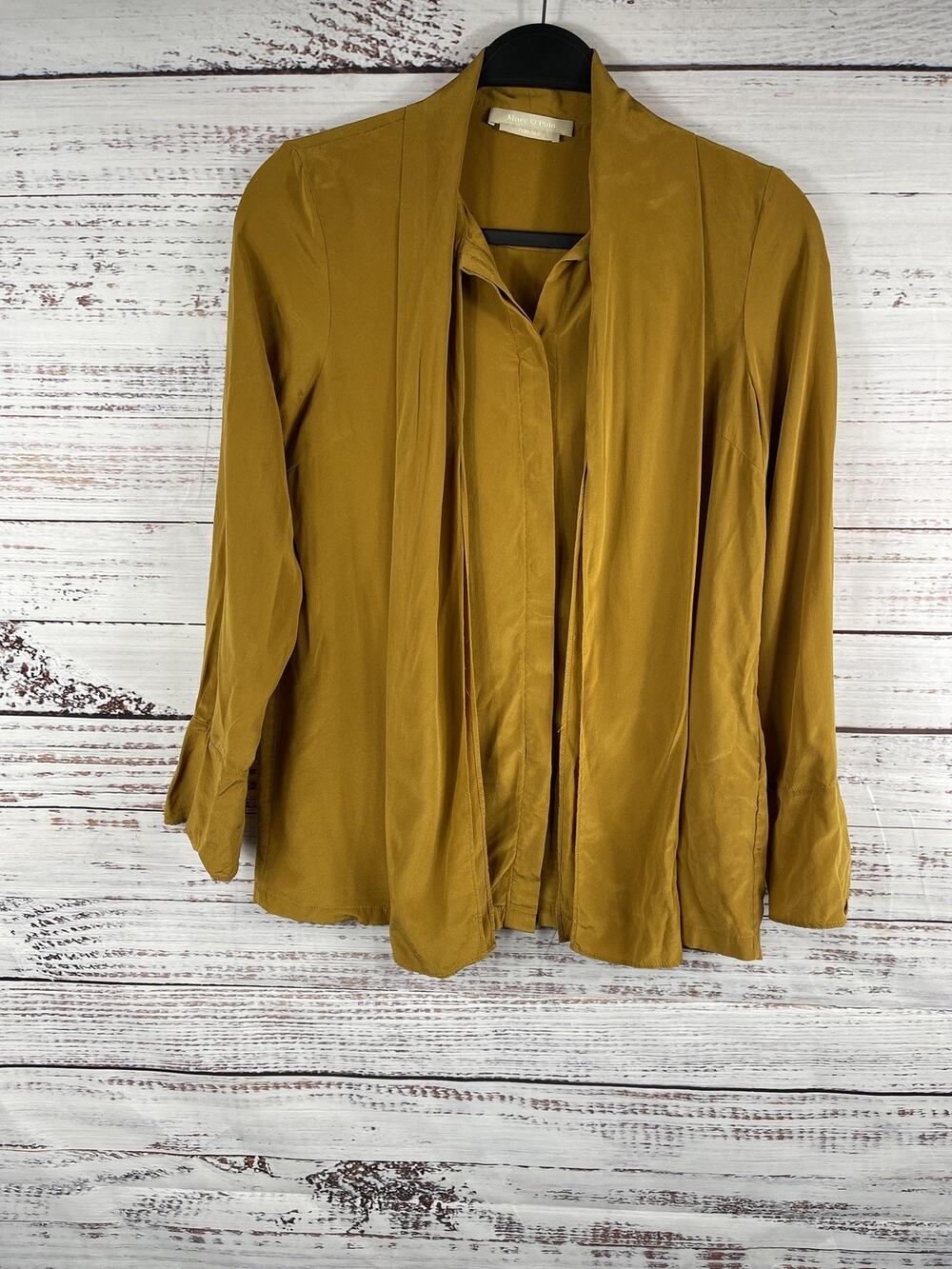 Marc O'Polo Women's 32 Size XS Yellow Pure Silk Button Front Long Sleeve Blouse